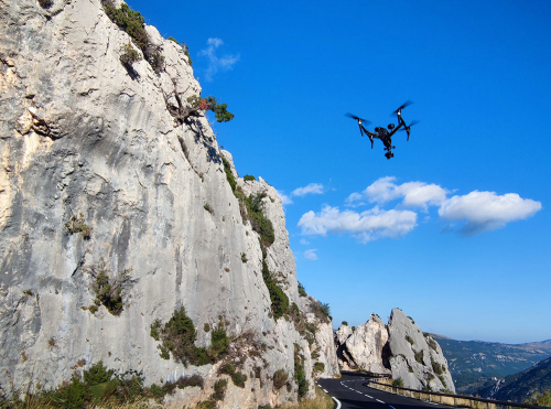 Drone Inspire 2 flying over a road in Provence, France