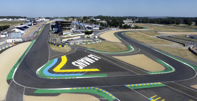 Drone shooting on the Bugatti circuit in Le Mans, Sarthe for France TV