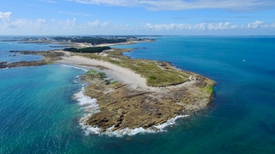 Aerial view of the Pointe du Conguel in Quiberon city Morbihan Brittany France