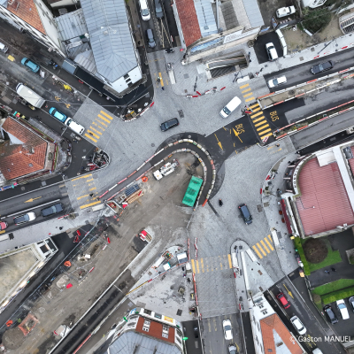 Photo par drone - Travaux tramway T1 - Place Carnot - Romainville - Département Seine-Saint-Denis en région parisienne